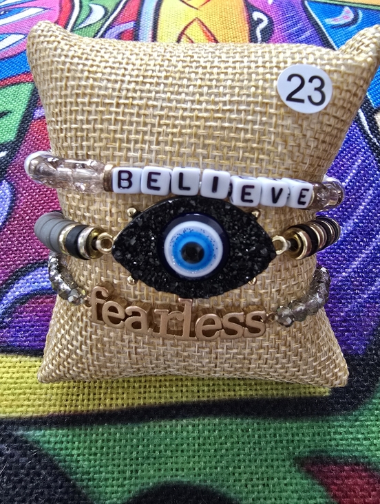 Sanctum Cove Jewelry - Fearless Evil Eye Druzy Bracelet Stack Set 🧿✨ Gold + Neutral Mixed Media